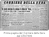 Prima pagina del Corriere della Sera del 3/01/1916